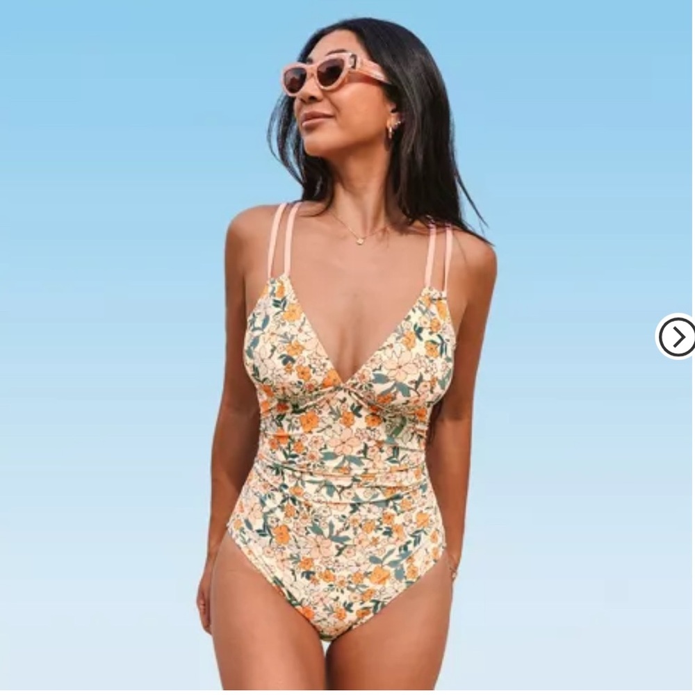 Cupshe Floral One Piece Swimsuit - Orange and Green